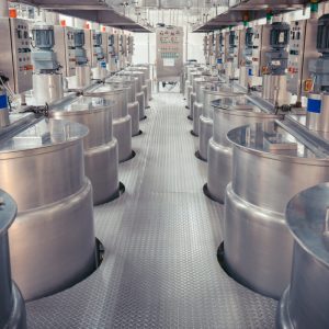 Modern coconut milk cellar with stainless steel tanks  industry